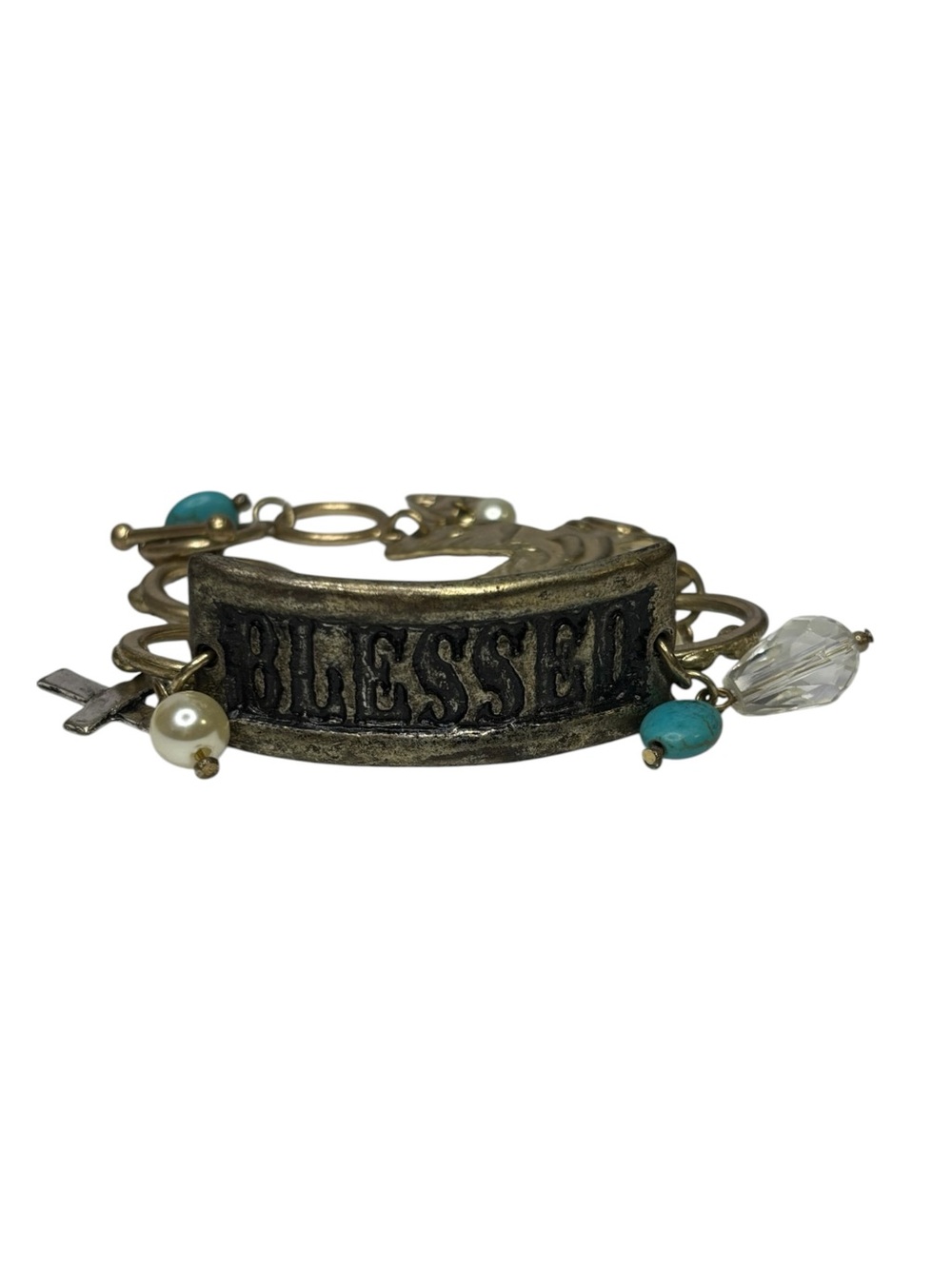 Rustic Blessed Christian Gold-Tone Charm Bracelet